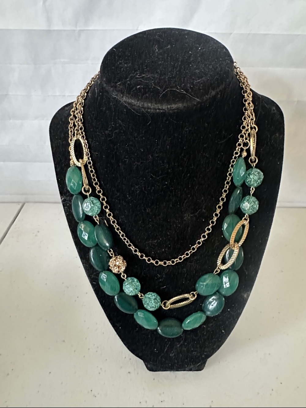 Studio S Goldtone Teal Bead 3-Tier Necklace – Statement Layered Jewelry